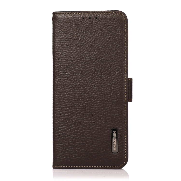 For Samsung Galaxy S25 Ultra 5G KHAZNEH Side-Magnetic Litchi Genuine Leather RFID Phone Case(Brown) - Galaxy S25 Ultra 5G Cases by buy2fix | Online Shopping UK | buy2fix