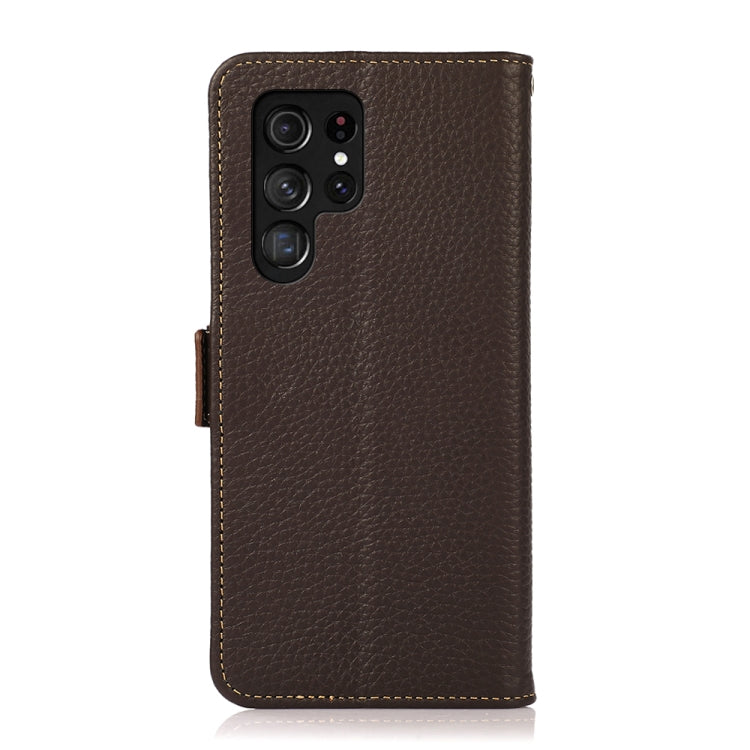 For Samsung Galaxy S25 Ultra 5G KHAZNEH Side-Magnetic Litchi Genuine Leather RFID Phone Case(Brown) - Galaxy S25 Ultra 5G Cases by buy2fix | Online Shopping UK | buy2fix