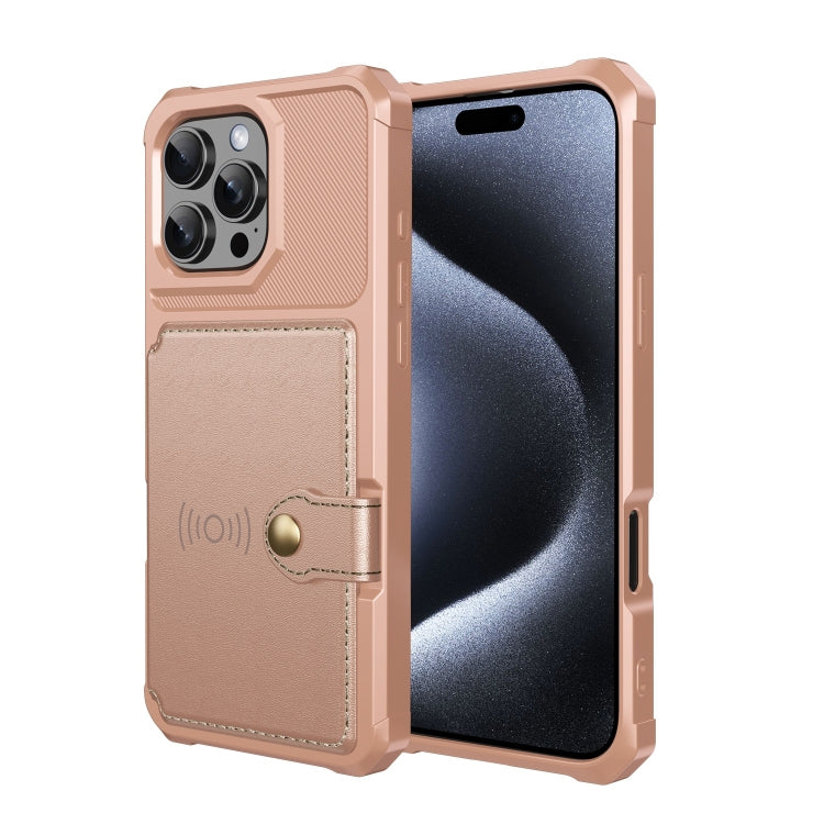 For iPhone 16 Pro Max Magnetic Wallet Card Bag Leather Phone Case(Rose Gold) - iPhone 16 Pro Max Cases by buy2fix | Online Shopping UK | buy2fix