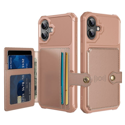 For iPhone 16 Magnetic Wallet Card Bag Leather Phone Case(Rose Gold) - iPhone 16 Cases by buy2fix | Online Shopping UK | buy2fix