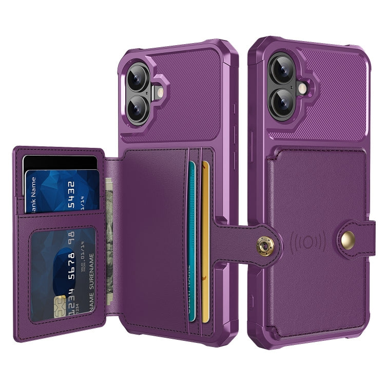 For iPhone 16 Magnetic Wallet Card Bag Leather Phone Case(Purple) - iPhone 16 Cases by buy2fix | Online Shopping UK | buy2fix