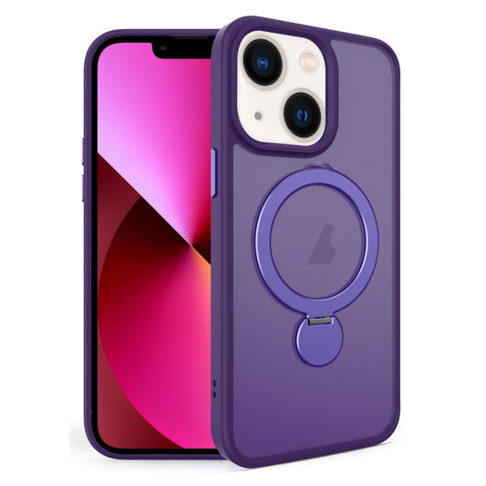 For iPhone 13 360 Degree Rotating MagSafe Magnetic Bracket Frosted Phone Case(Dark Purple) - iPhone 13 Cases by buy2fix | Online Shopping UK | buy2fix