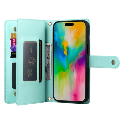 For iPhone 16 Pro Nine Card-slot Zipper Wallet Bag Leather Phone Case(Mint Green) - iPhone 16 Pro Cases by buy2fix | Online Shopping UK | buy2fix