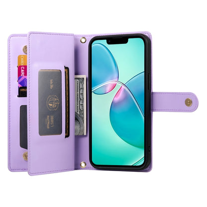 For iPhone SE 4 2024 Nine Card-slot Zipper Wallet Bag Leather Phone Case(Purple) - More iPhone Cases by buy2fix | Online Shopping UK | buy2fix