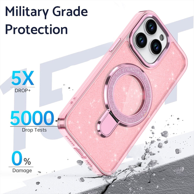 For iPhone 16 Plus Glitter Ring Holder MagSafe Phone Case(Pink) - iPhone 16 Plus Cases by buy2fix | Online Shopping UK | buy2fix