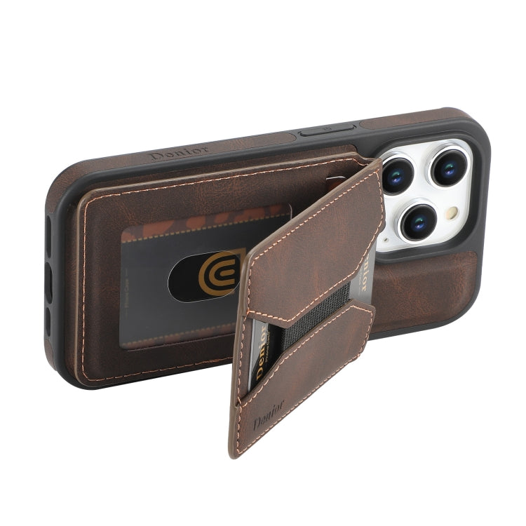 For iPhone 16 Pro Max Denior D17 Skin Feel MagSafe Detachable Card Slot Phone Case(Brown) - iPhone 16 Pro Max Cases by Denior | Online Shopping UK | buy2fix