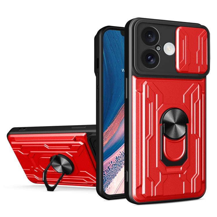 For iPhone 16 Sliding Camshield TPU+PC Phone Case with Card Slot(Red) - iPhone 16 Cases by buy2fix | Online Shopping UK | buy2fix