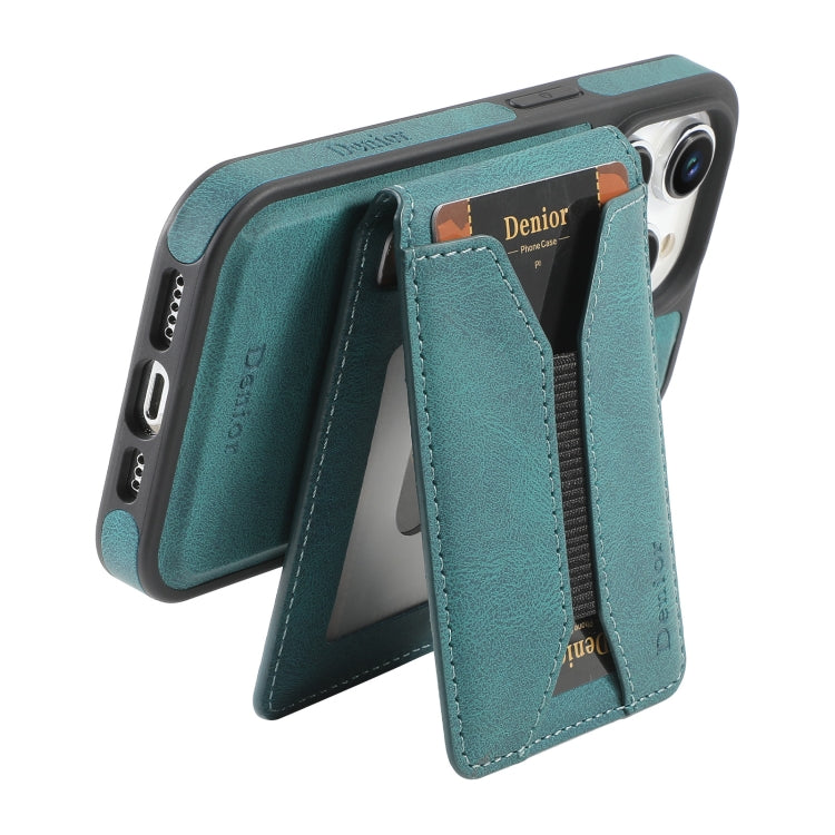 For iPhone 14 / 13 Denior D18 Skin Feel Rotating Holder MagSafe Detachable Card Slot Phone Case(Blue) - iPhone 14 Cases by Denior | Online Shopping UK | buy2fix