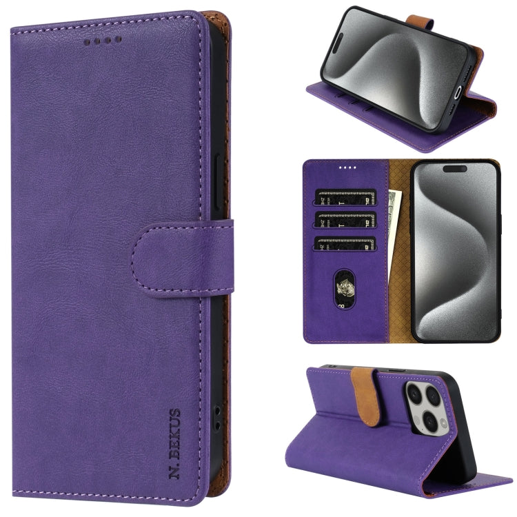 For iPhone 15 Pro Max N.BEKUS CSJ-P1 Solid Color Leather Phone Case(Purple) - iPhone 15 Pro Max Cases by N.BEKUS | Online Shopping UK | buy2fix