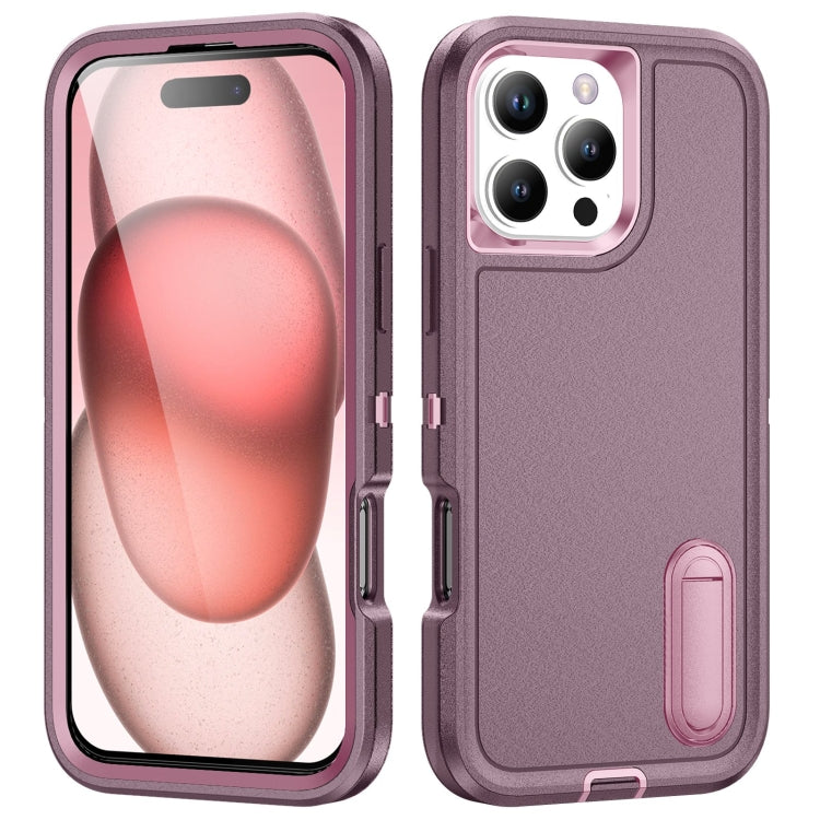 For iPhone 16 Pro Max Rugged PC + Silicone Phone Case with Holder(Purple+Pink) - iPhone 16 Pro Max Cases by buy2fix | Online Shopping UK | buy2fix