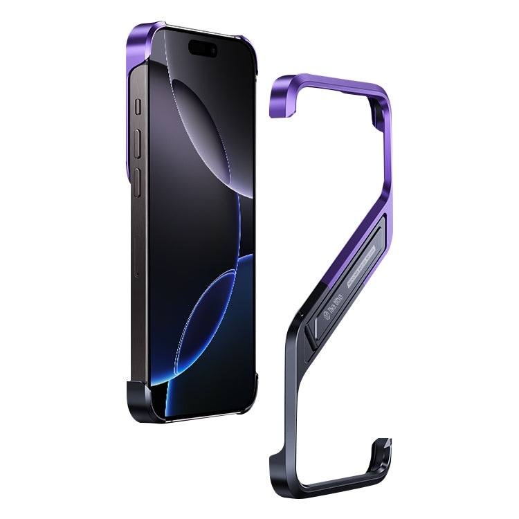 For iPhone 16 Pro Max S-shaped Stand Frameless Metal Phone Case(Black Purple) - iPhone 16 Pro Max Cases by buy2fix | Online Shopping UK | buy2fix