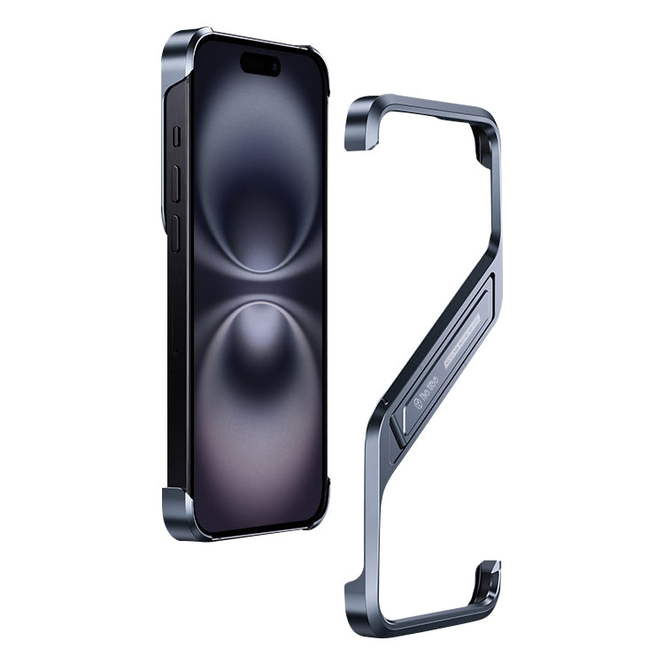 For iPhone 16 S-shaped Stand Frameless Metal Phone Case(Grey) - iPhone 16 Cases by buy2fix | Online Shopping UK | buy2fix