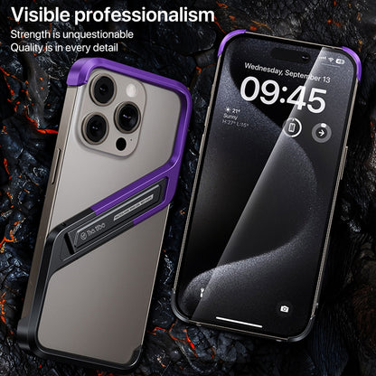 For iPhone 16 Pro Max S-shaped Stand Frameless Metal Phone Case(Black Purple) - iPhone 16 Pro Max Cases by buy2fix | Online Shopping UK | buy2fix