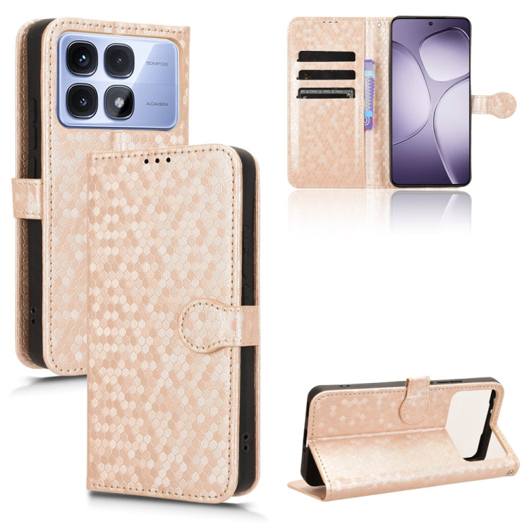 For Redmi K70 Ultra Honeycomb Dot Texture Leather Phone Case(Gold) - Xiaomi Cases by buy2fix | Online Shopping UK | buy2fix