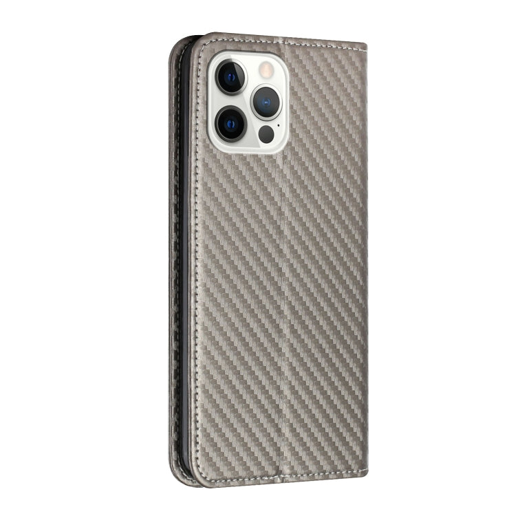 For iPhone 16 Pro Max Carbon Fiber Texture Magnetic Flip Leather Phone Case(Grey) - iPhone 16 Pro Max Cases by buy2fix | Online Shopping UK | buy2fix