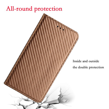 For iPhone 16 Carbon Fiber Texture Magnetic Flip Leather Phone Case(Brown) - iPhone 16 Cases by buy2fix | Online Shopping UK | buy2fix