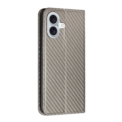 For iPhone 16 Carbon Fiber Texture Magnetic Flip Leather Phone Case(Grey) - iPhone 16 Cases by buy2fix | Online Shopping UK | buy2fix