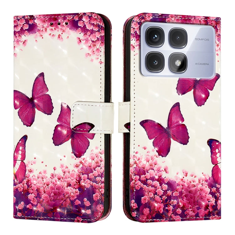 For Redmi K70 Ultra 5G Global 3D Painting Horizontal Flip Leather Phone Case(Rose Butterfly) - Xiaomi Cases by buy2fix | Online Shopping UK | buy2fix