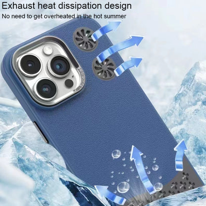 For iPhone 16 Leather Textured Fan Hollow Cooling MagSafe Magnetic Phone Case(Blue) - iPhone 16 Cases by buy2fix | Online Shopping UK | buy2fix