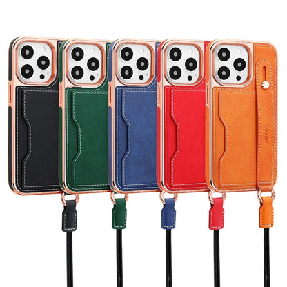 For iPhone 16 Plus VIETAO Card Slot Wristband Phone Case with Lanyard(Orange) - iPhone 16 Plus Cases by VIETAO | Online Shopping UK | buy2fix