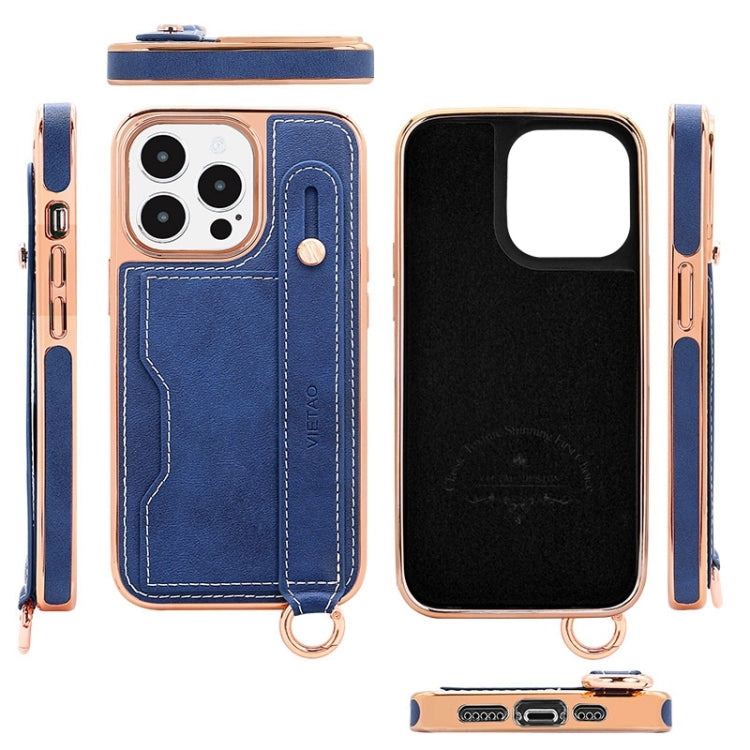 For iPhone 16 VIETAO Card Slot Wristband Phone Case with Lanyard(Blue) - iPhone 16 Cases by VIETAO | Online Shopping UK | buy2fix