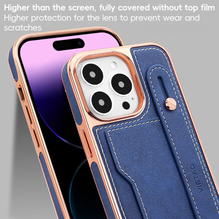 For iPhone 16 Plus VIETAO Card Slot Wristband Phone Case with Lanyard(Blue) - iPhone 16 Plus Cases by VIETAO | Online Shopping UK | buy2fix