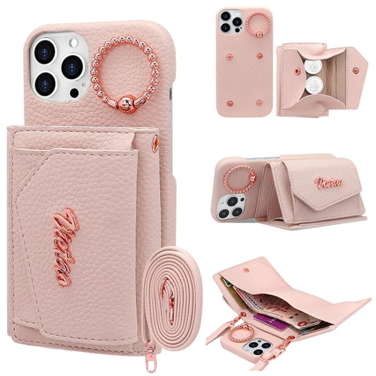 For iPhone 15 Pro VIETAO Ring Holder Wallet PU Phone Case with Lanyard(Pink) - iPhone 15 Pro Cases by VIETAO | Online Shopping UK | buy2fix