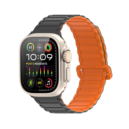 For Apple Watch SE 2022 44mm DUX DUCIS KJ Series Magnetic Buckle Silicone Watch Band(Black Orange) - Watch Bands by DUX DUCIS | Online Shopping UK | buy2fix