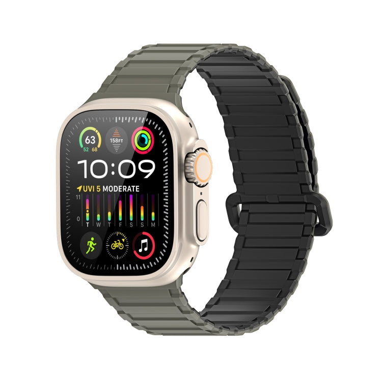 For Apple Watch 42mm DUX DUCIS KJ Series Magnetic Buckle Silicone Watch Band(Black Green) - Watch Bands by DUX DUCIS | Online Shopping UK | buy2fix