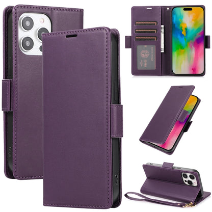 For iPhone 16 Pro Max Side Buckle RFID Anti-theft Leather Phone Case(Dark Purple) - iPhone 16 Pro Max Cases by buy2fix | Online Shopping UK | buy2fix