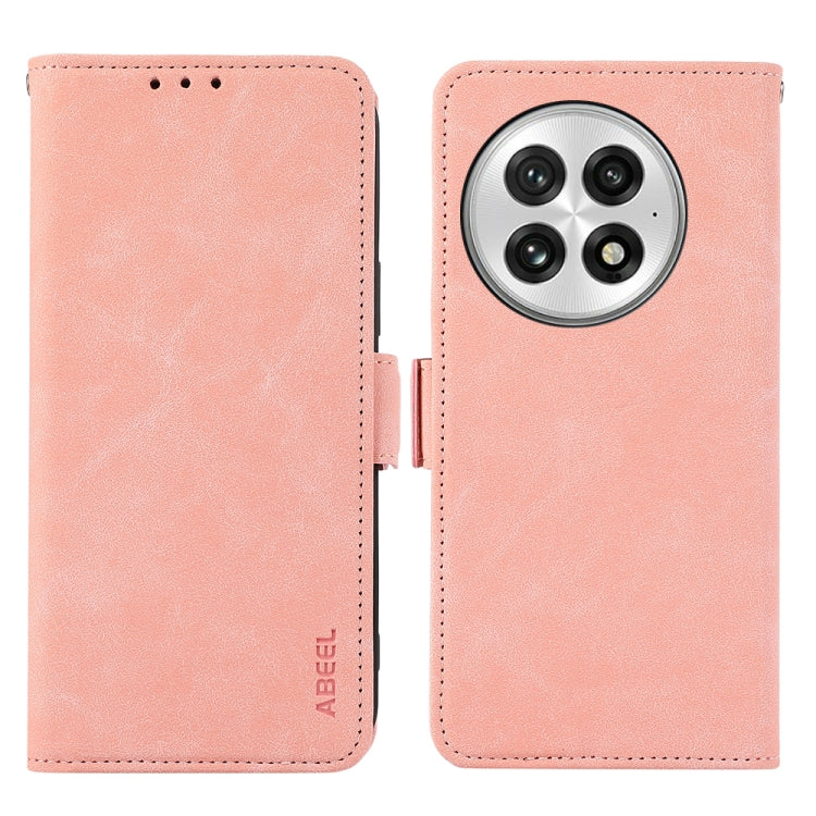 For OnePlus 13 ABEEL Frosted Magnetic RFID Leather Phone Case(Pink) - OnePlus Cases by buy2fix | Online Shopping UK | buy2fix