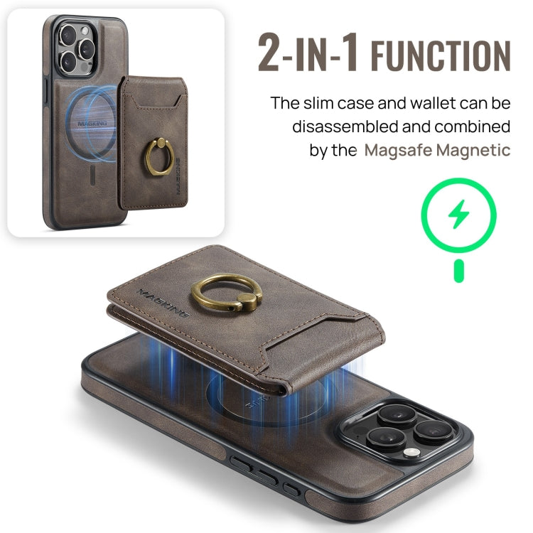 For iPhone 15 DG.MING K1 MagSafe Detachable Wallet RFID Back Cover Phone Case(Coffee) - iPhone 15 Cases by DG.MING | Online Shopping UK | buy2fix