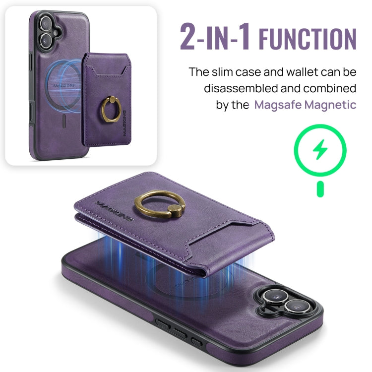 For iPhone 16 Plus DG.MING K1 MagSafe Detachable Wallet RFID Back Cover Phone Case(Purple) - iPhone 16 Plus Cases by DG.MING | Online Shopping UK | buy2fix