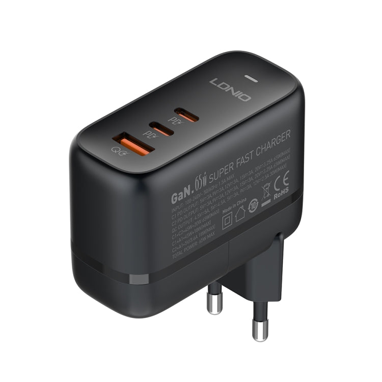 LDNIO Q366 65W USB + Dual Type-C Port Charger with 1m USB-C / Type-C to USB-C / Type-C Data Cable, Plug Type:EU Plug(Black) - USB Charger by LDNIO | Online Shopping UK | buy2fix