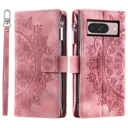 For Google Pixel 9 / 9 Pro Multi-Card Totem Zipper Leather Phone Case(Pink) - Google Cases by buy2fix | Online Shopping UK | buy2fix