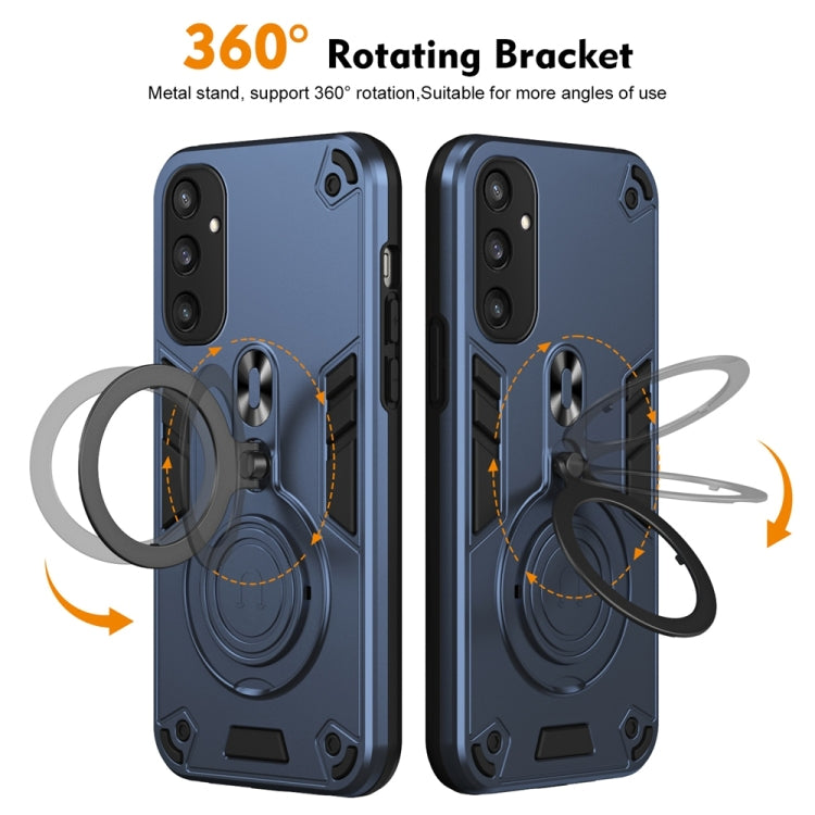 For Samsung Galaxy S25 5G Metal Ring 360 Degree Rotating Holder PC Hybrid TPU Phone Case(Navy Blue) - Galaxy S25 5G Cases by buy2fix | Online Shopping UK | buy2fix