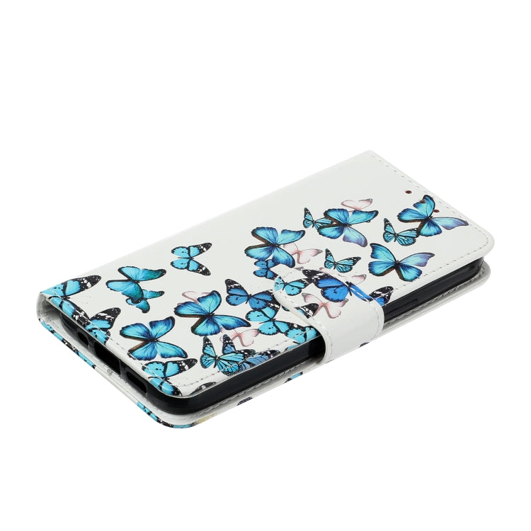 For iPhone 16 Colored Drawing Marble Pattern Leather Phone Case(Little Blue Butterflies) - iPhone 16 Cases by buy2fix | Online Shopping UK | buy2fix