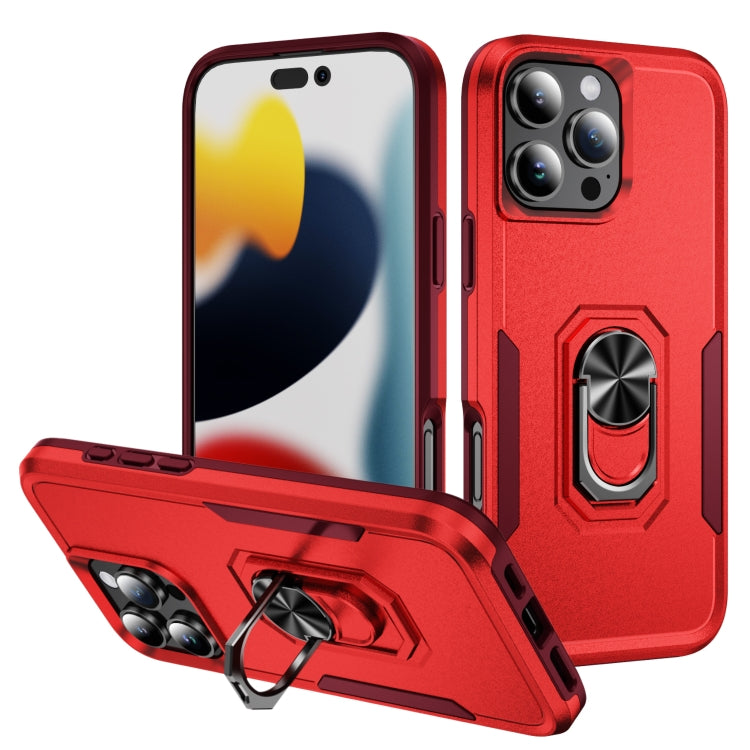 For iPhone 16 Pro Max Pioneer Armor Heavy Duty PC + TPU Phone Case with Holder(Red+Rose Red) - iPhone 16 Pro Max Cases by buy2fix | Online Shopping UK | buy2fix