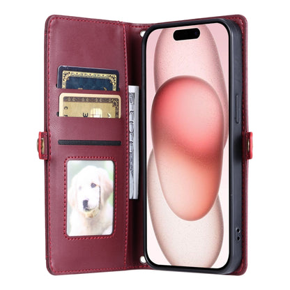 For iPhone 16 Plus Wallet Multi-card Slot Leather Phone Case with Lanyard(Wine Red) - iPhone 16 Plus Cases by buy2fix | Online Shopping UK | buy2fix