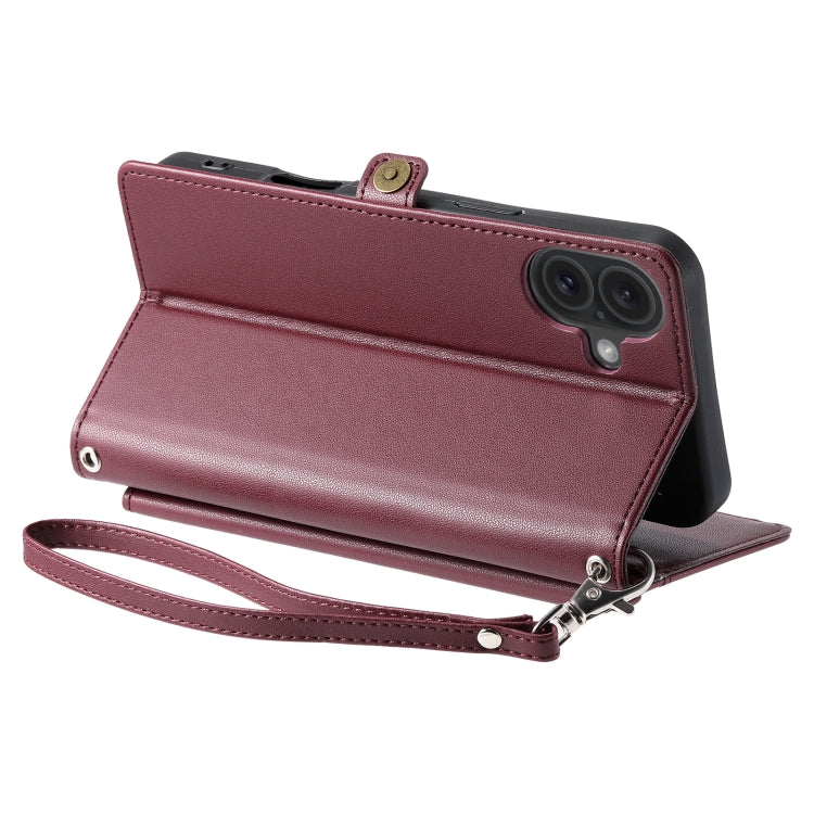 For iPhone 16 Plus Wallet Multi-card Slot Leather Phone Case with Lanyard(Wine Red) - iPhone 16 Plus Cases by buy2fix | Online Shopping UK | buy2fix