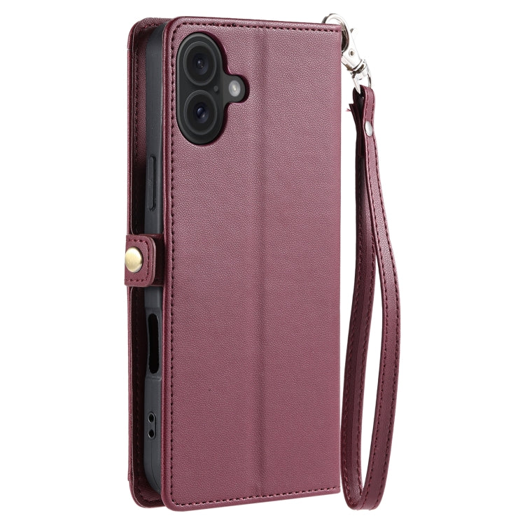 For iPhone 16 Wallet Multi-card Slot Leather Phone Case with Lanyard(Wine Red) - iPhone 16 Cases by buy2fix | Online Shopping UK | buy2fix