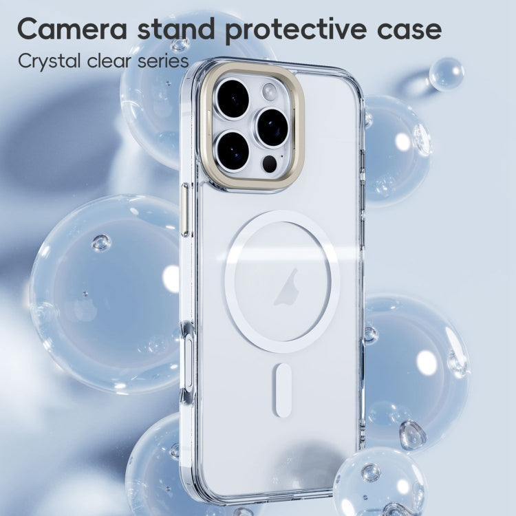 For iPhone 16 Pro Max Frosted Crystal Clear Lens Holder MagSafe Magnetic Phone Case(Transparent Titanium Blue) - iPhone 16 Pro Max Cases by buy2fix | Online Shopping UK | buy2fix