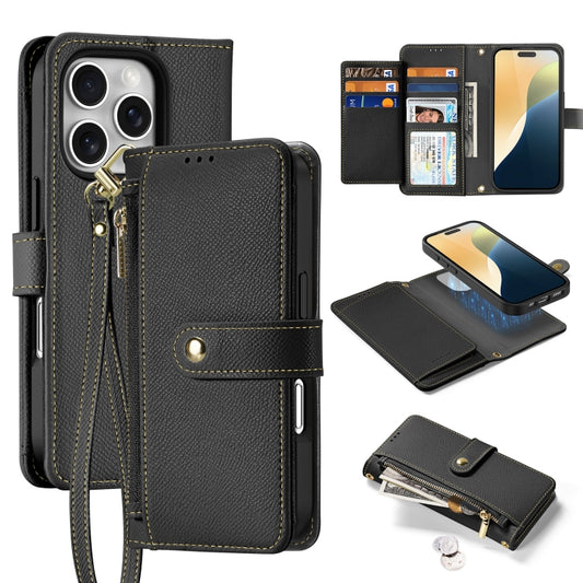 For iPhone 16 Pro Max DUX DUCIS Lawa Series 2 in 1 Wallet Zipper Detachable MagSafe Phone Case with Lanyard(Black) - iPhone 16 Pro Max Cases by DUX DUCIS | Online Shopping UK | buy2fix