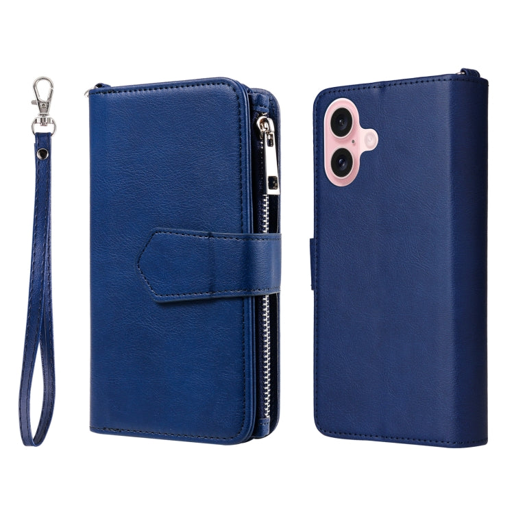 For iPhone 16 Solid Color 2 in 1 Zipper Shockproof Phone Case(Blue) - iPhone 16 Cases by buy2fix | Online Shopping UK | buy2fix