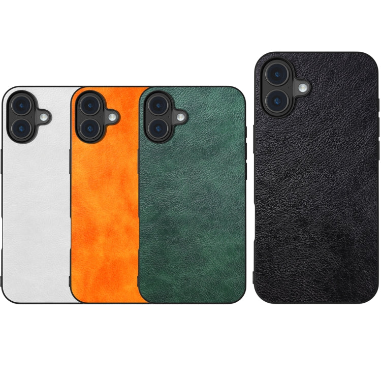 For iPhone 16 Plus Dual Color Lichi Texture PU Phone Case(Orange) - iPhone 16 Plus Cases by buy2fix | Online Shopping UK | buy2fix