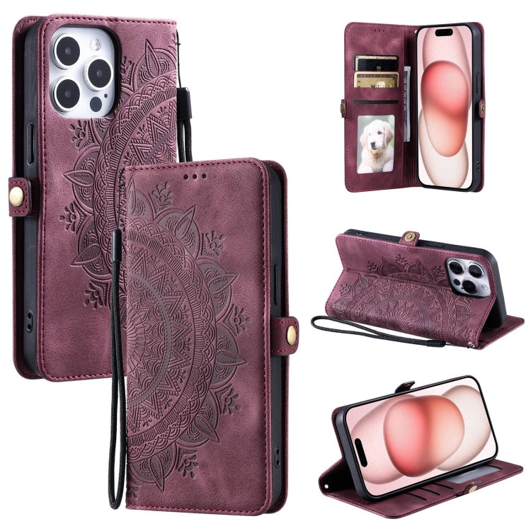 For iPhone 16 Pro Max Skin Feel Totem Embossed Leather Phone Case(Wine Red) - iPhone 16 Pro Max Cases by buy2fix | Online Shopping UK | buy2fix