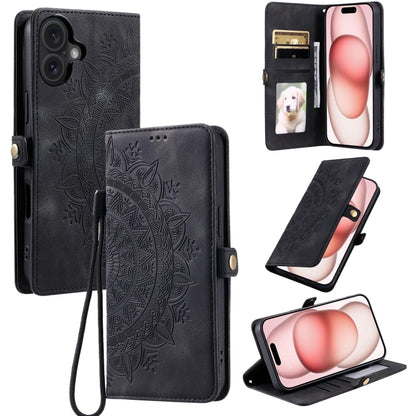 For iPhone 16 Skin Feel Totem Embossed Leather Phone Case(Black) - iPhone 16 Cases by buy2fix | Online Shopping UK | buy2fix