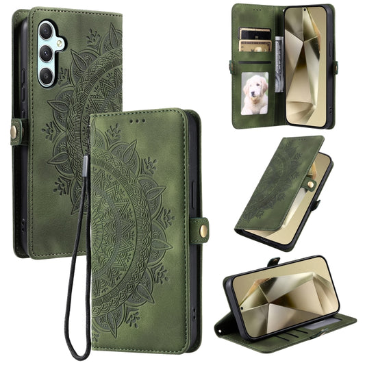 For Samsung Galaxy S25+ 5G Skin Feel Totem Embossed Leather Phone Case(Deep Green) - Galaxy S25+ 5G Cases by buy2fix | Online Shopping UK | buy2fix