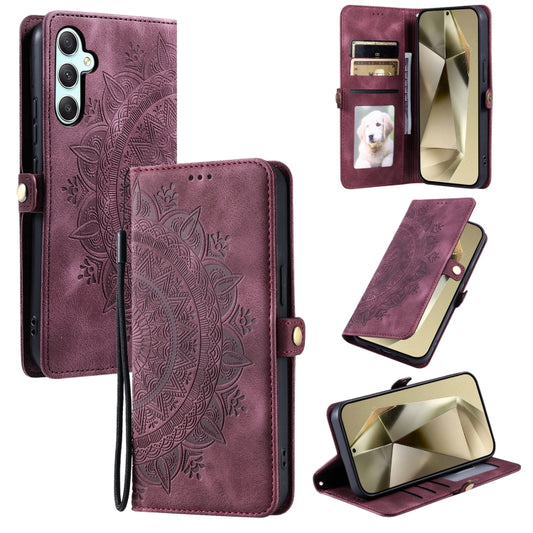 For Samsung Galaxy S25+ 5G Skin Feel Totem Embossed Leather Phone Case(Wine Red) - Galaxy S25+ 5G Cases by buy2fix | Online Shopping UK | buy2fix