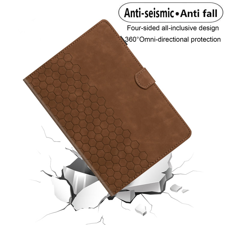 For Samsung Galaxy Tab S9 / S9 FE Honeycomb Embossed Leather Smart Tablet Case(Brown) - Galaxy Tab S9 Cases by buy2fix | Online Shopping UK | buy2fix